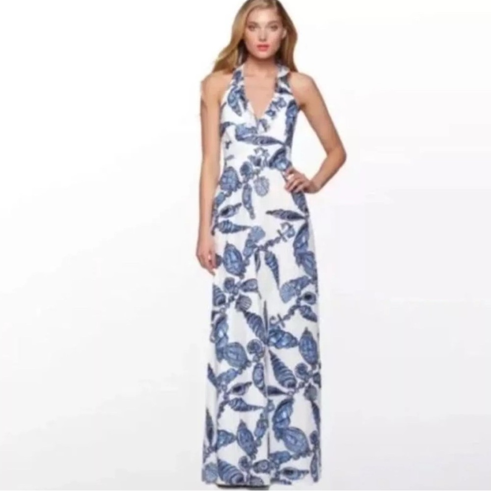 Lilly Pulitzer women's falling in love seashells resort halter maxi dress size 2